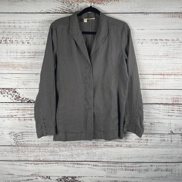 Eileen Fisher Women's Size PM Gray Button Up Linen Jacket Side Pockets - Picture 1 of 7